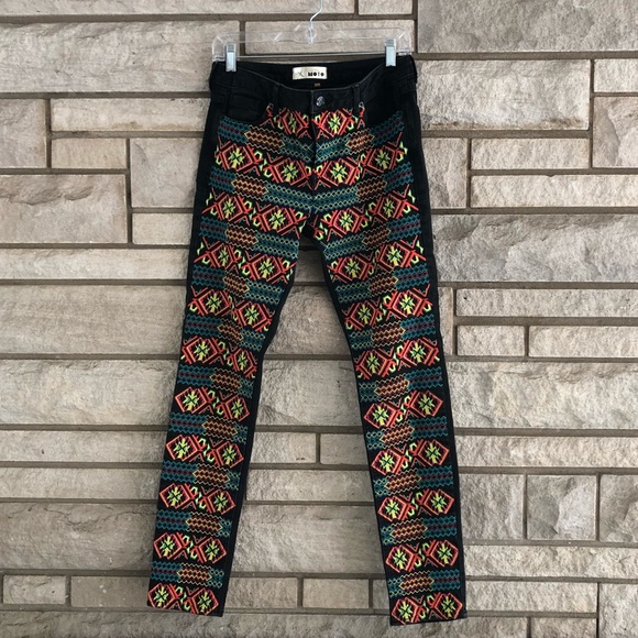 Topshop Denim - Topshop Moto Embroidered Black Skinny Jeans